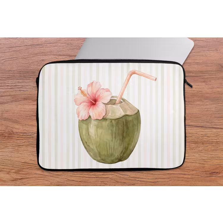 Kokosnoot - Drank - Tropisch - Illustratie - Zomer laptophoes neopreen klein -tafel