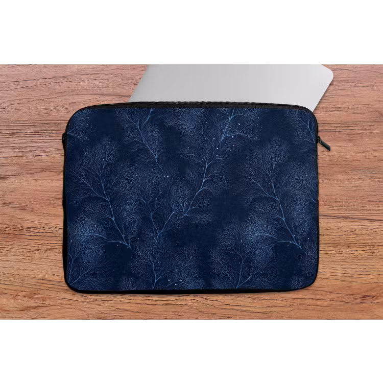 Koraal - Takken - Patroon - Nachtblauw laptophoes neopreen klein 279 -tafel