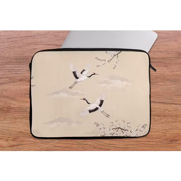 Kraanvogels - Bloesem - Beige laptophoes neopreen klein -tafel