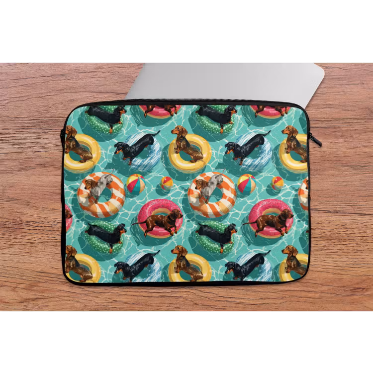 Teckels - Zwembad - Kleurrijk laptophoes neopreen klein 279 -tafel
