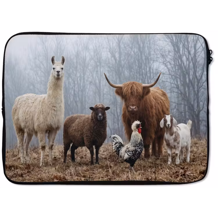 Boerderijdieren - Groep - Mist - Natuur - Rustiek laptophoes neopreen klein -zkaufland3dotto