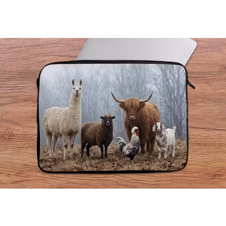 Boerderijdieren - Groep - Mist - Natuur - Rustiek laptophoes neopreen klein -tafel