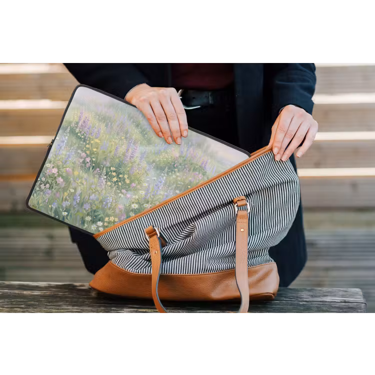 Bloemenveld - Heuvels - Kleurrijk laptophoes neopreen klein -tas