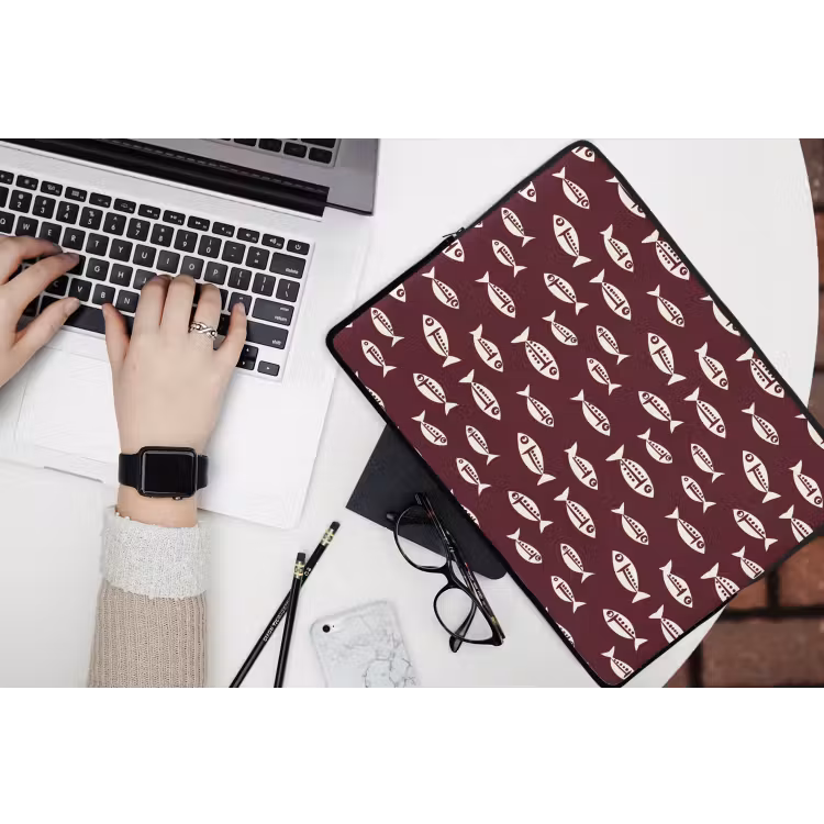 Vissen - Grafisch - Patroon - Donker laptophoes neopreen klein 279 -bureau