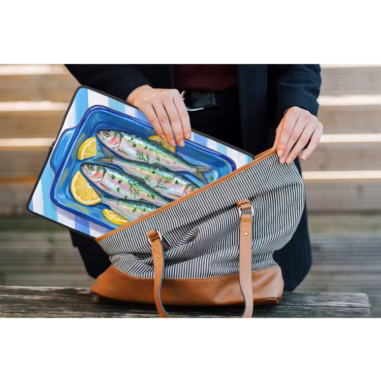 Vis - Citroen - Kruiden - Eten - Blauw laptophoes neopreen klein -tas