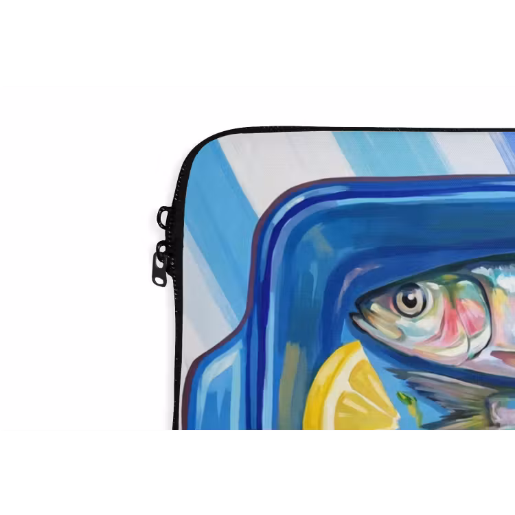Vis - Citroen - Kruiden - Eten - Blauw laptophoes neopreen klein -detail