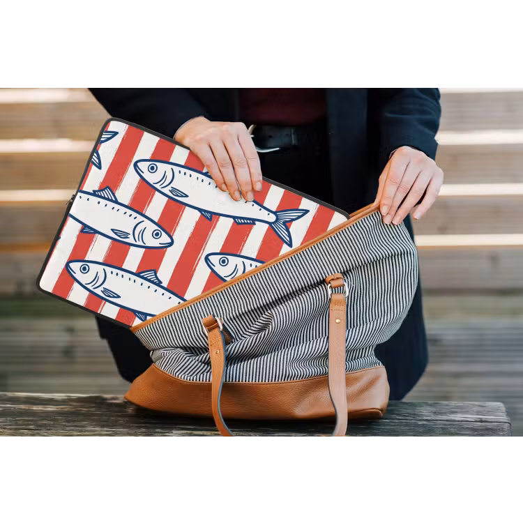Vis - Patroon - Strepen - Illustratie - Rood laptophoes neopreen klein -tas