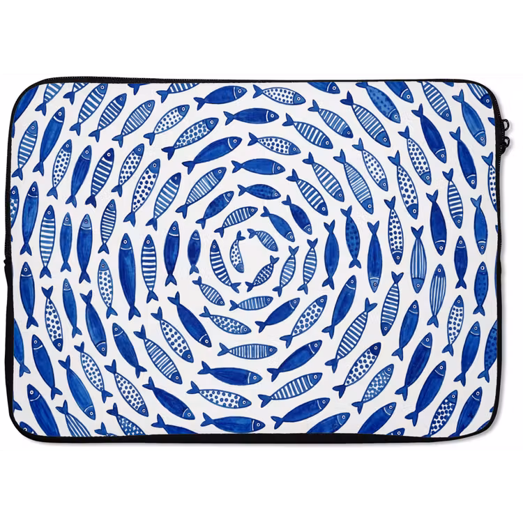 Vis - Patroon - Onderwater - Abstract - Blauw laptophoes neopreen klein -zkaufland3dotto