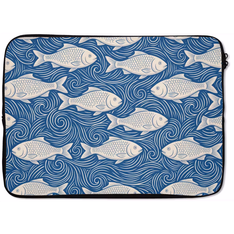 Vis - Water - Patroon - Grafisch - Blauw laptophoes neopreen klein -zkaufland3dotto