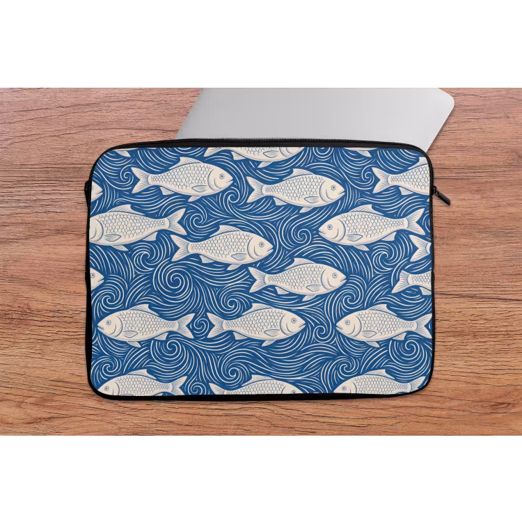 Vis - Water - Patroon - Grafisch - Blauw laptophoes neopreen klein -tafel