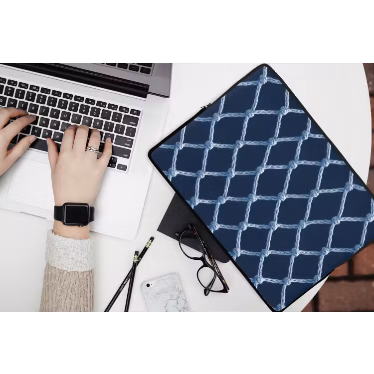 Visnet - Touw - Patroon - Marineblauw laptophoes neopreen klein 279 -bureau