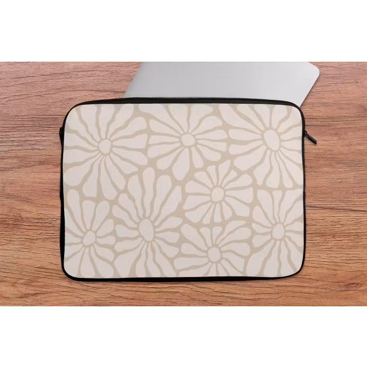 Bloemen - Print - Beige - Bruin - Minimalistisch laptophoes neopreen klein -tafel