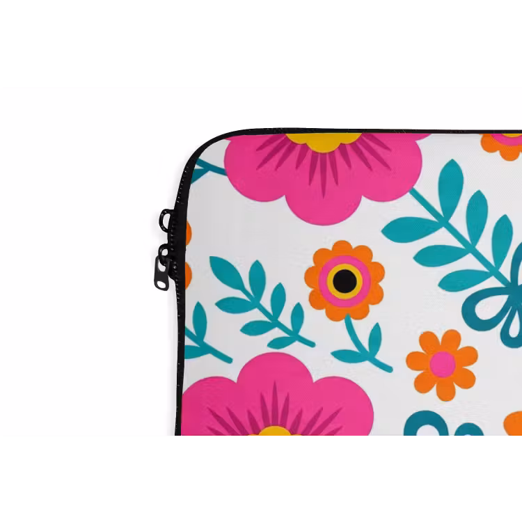 Bloemen - Vogel - Patroon - Kleurrijk - Modern laptophoes neopreen klein -detail