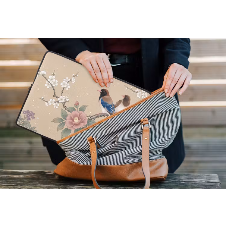 Bloemen - Vogels - Bloemen laptophoes neopreen klein -tas