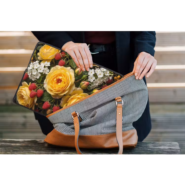 Bloemen - Boeket - Natuur - Klassiek - Geel laptophoes neopreen klein -tas