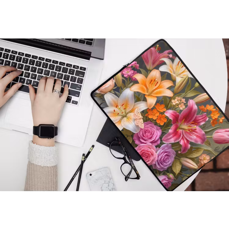 Bloemen - Boeket - Natuur - Kleurrijk - Modern laptophoes neopreen klein -bureau