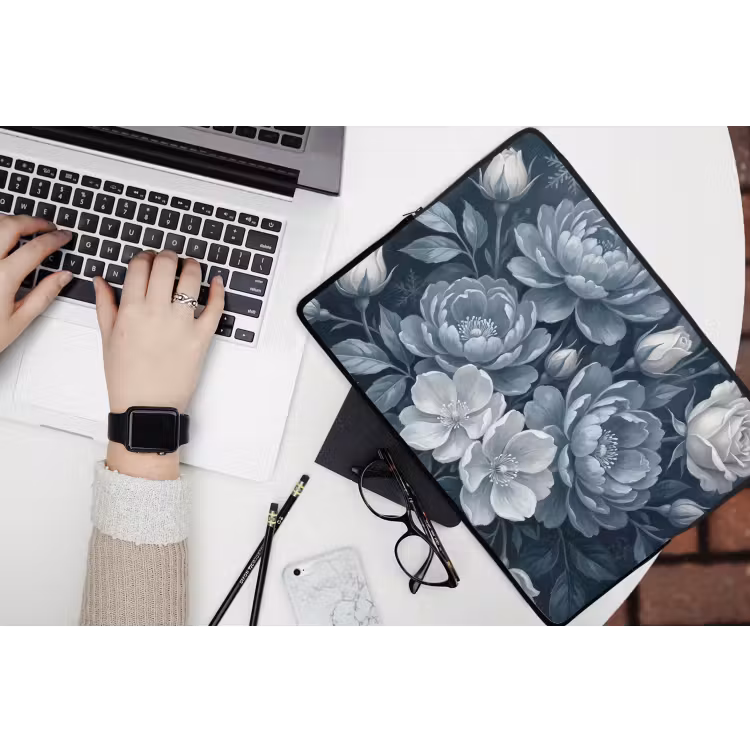 Bloemen - Boeket - Winter - Abstract - Blauw laptophoes neopreen klein -bureau