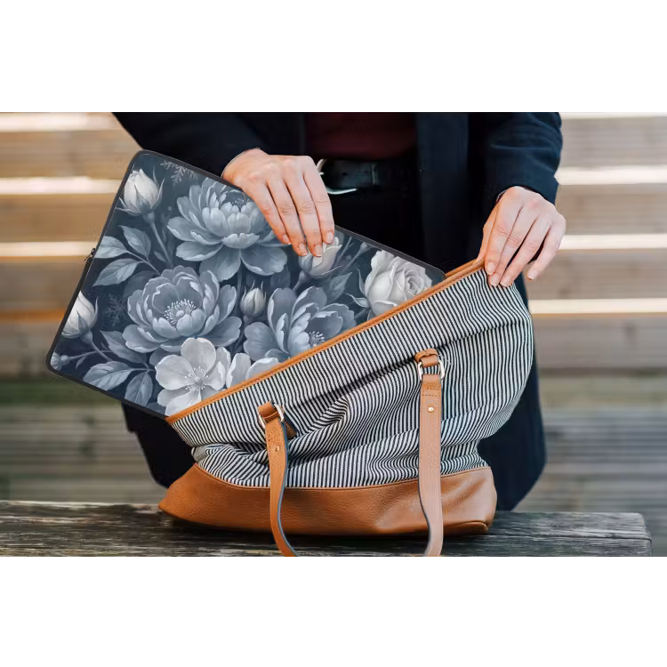 Bloemen - Boeket - Winter - Abstract - Blauw laptophoes neopreen klein -tas