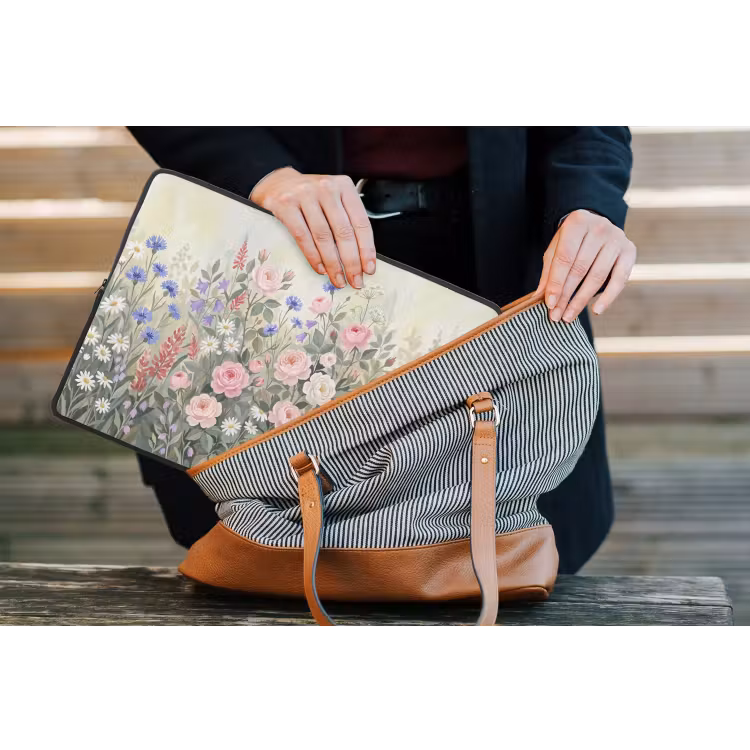 Bloemen - Tuin - Natuur - Kleurrijk laptophoes neopreen klein -tas