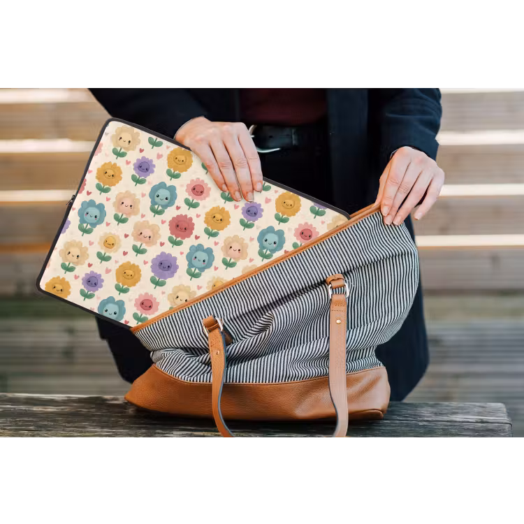 Bloemen - Hartjes - Kleurrijk laptophoes neopreen klein 279 -tas