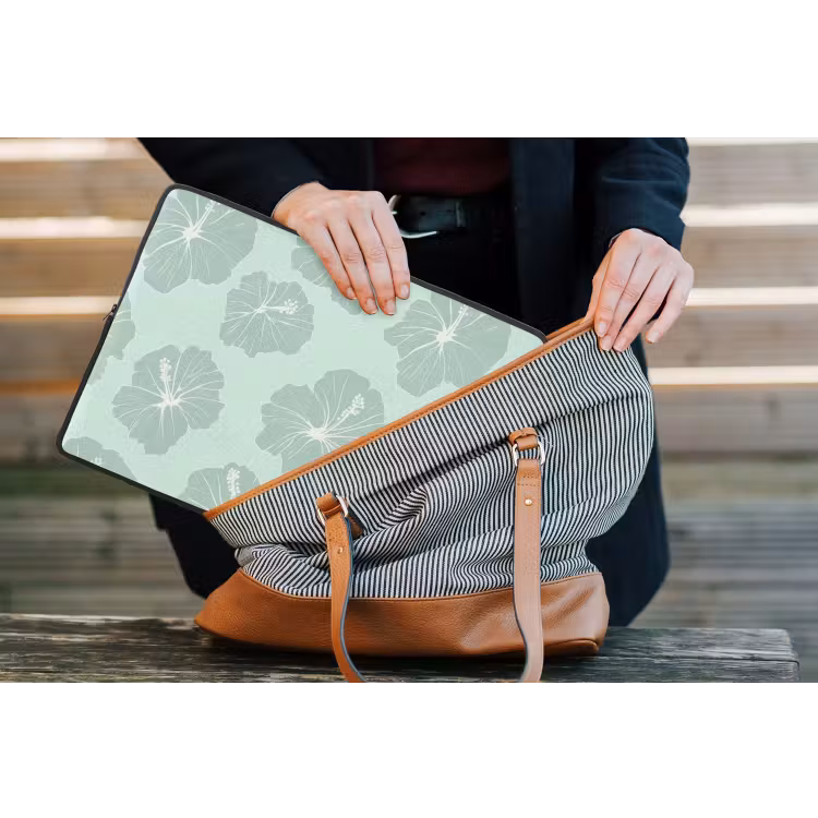 Bloemen - Hibiscus - Mint laptophoes neopreen klein 279 -tas