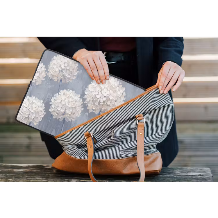 Bloemen - Illustratie - Blauw laptophoes neopreen klein -tas