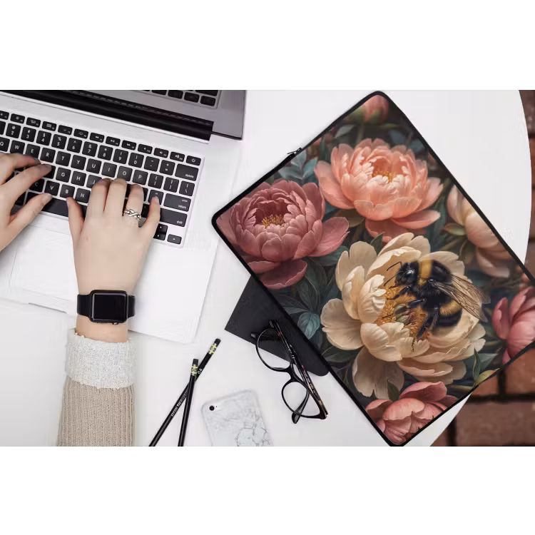 Bloemen - Insect - Natuur - Roze laptophoes neopreen klein -bureau