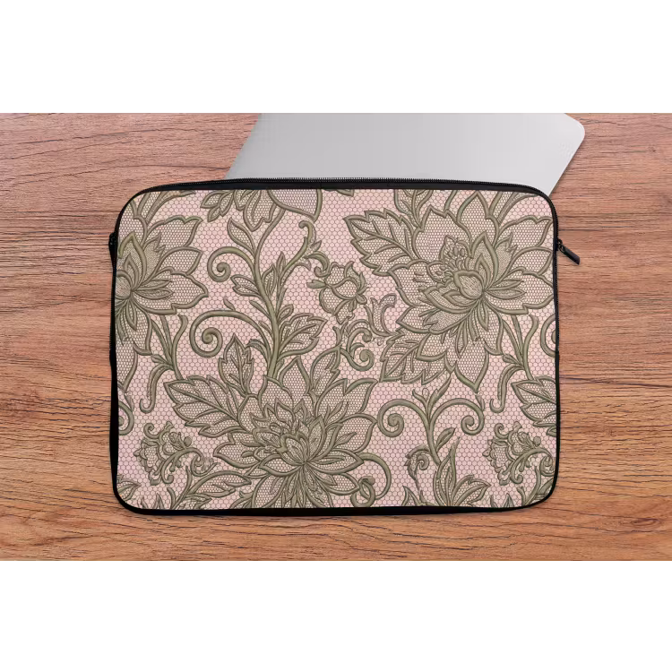 Bloemen - Kant - Patroon - Klassiek - Groen laptophoes neopreen klein -tafel