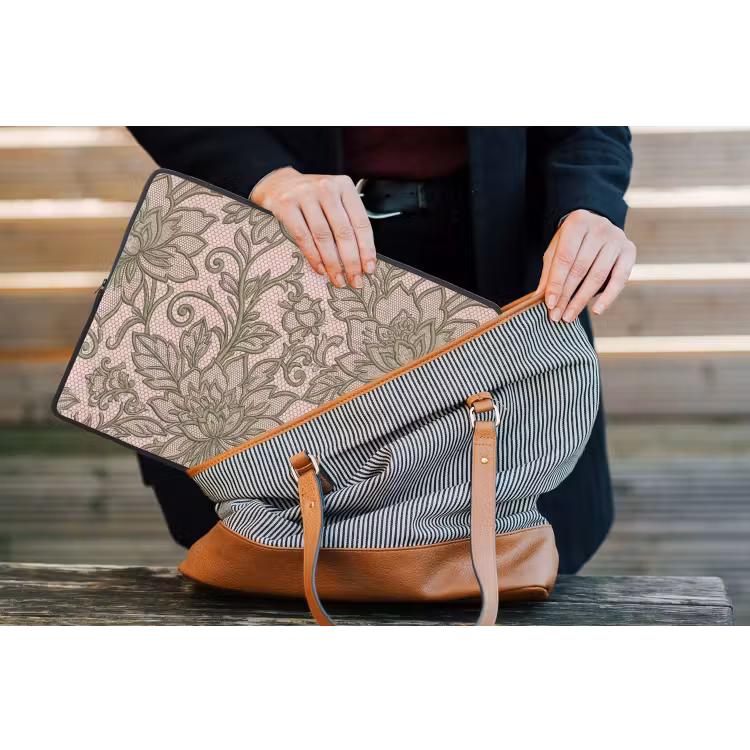 Bloemen - Kant - Patroon - Klassiek - Groen laptophoes neopreen klein -tas