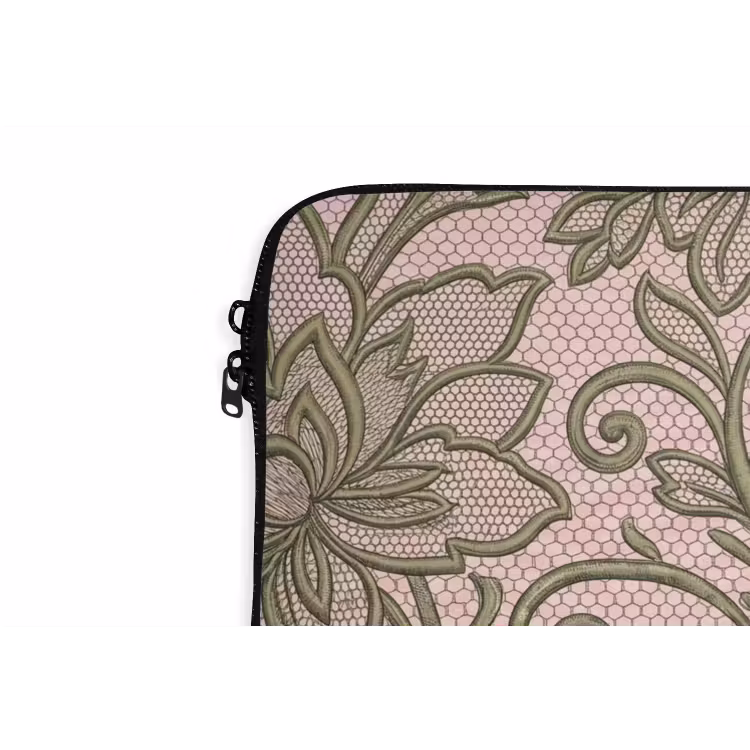 Bloemen - Kant - Patroon - Klassiek - Groen laptophoes neopreen klein -detail