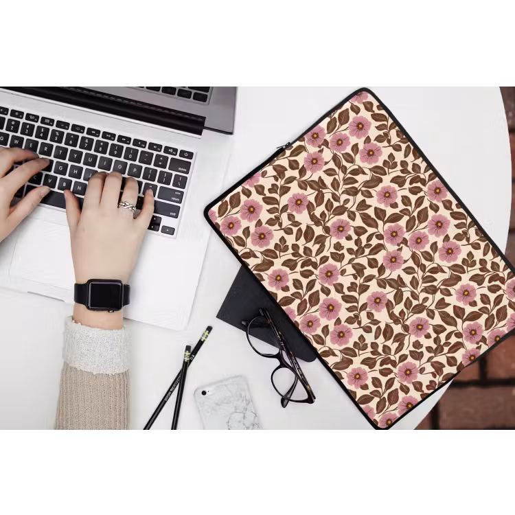 Bloemen - Bladeren - Kleurrijk laptophoes neopreen klein 279 -bureau