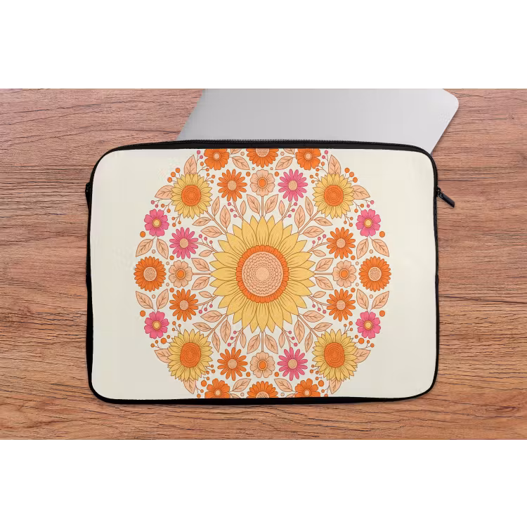 Bloemen - Mandala - Patroon - Kleurrijk laptophoes neopreen klein -tafel