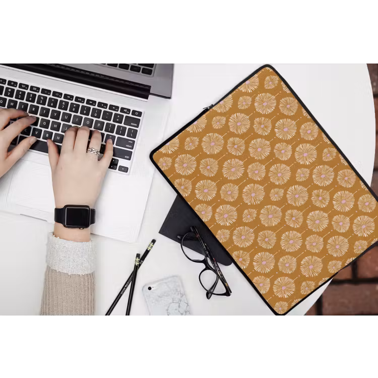 Bloemen - Modern - Oker laptophoes neopreen klein 279 -bureau