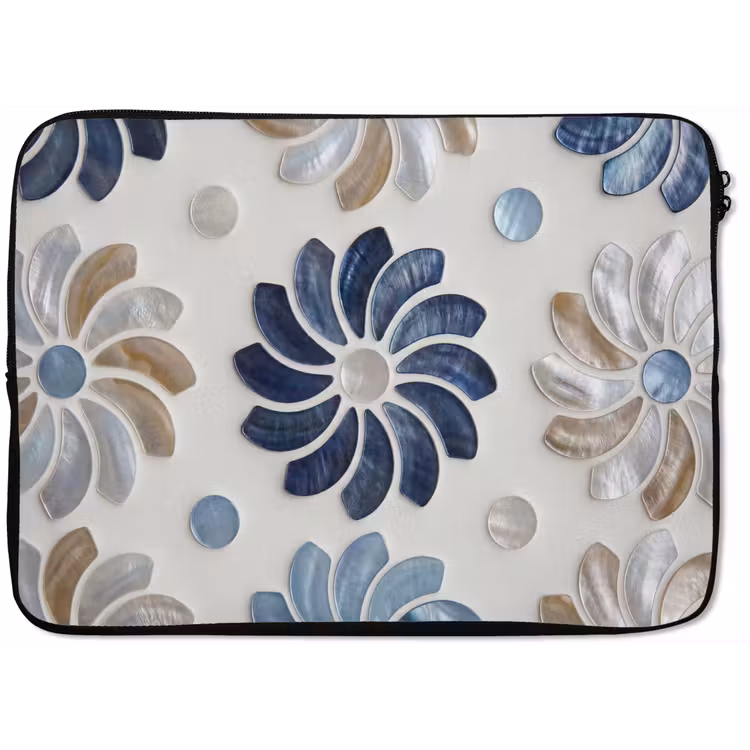 Bloemen - Parelmoer - Abstract - Patroon - Blauw laptophoes neopreen klein -zkaufland3dotto