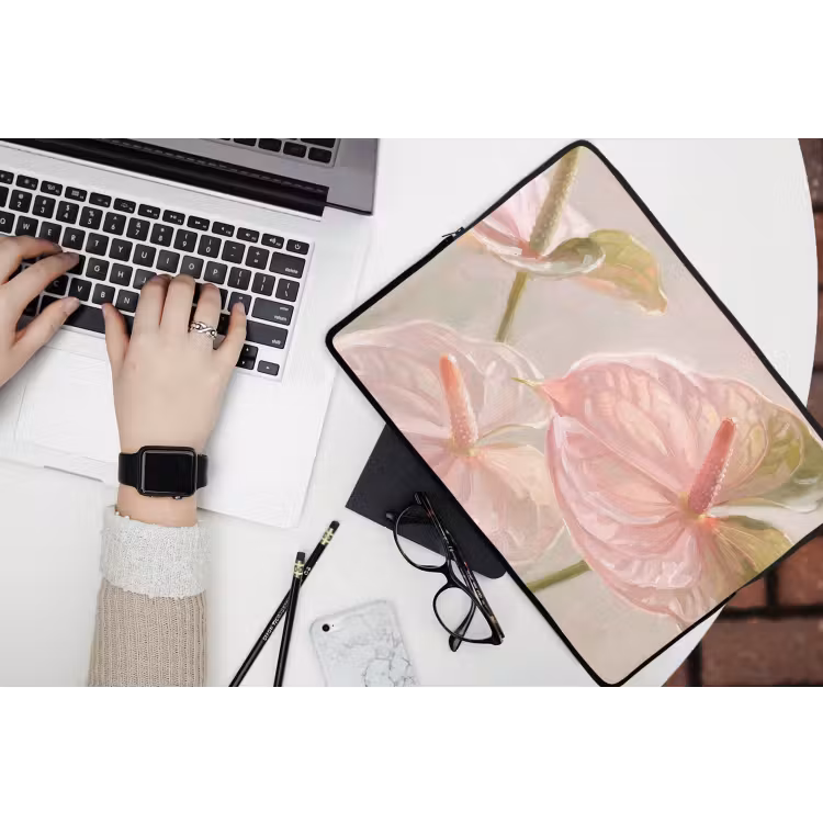 Bloemen - Pastel - Abstract - Natuur - Groen laptophoes neopreen klein -bureau