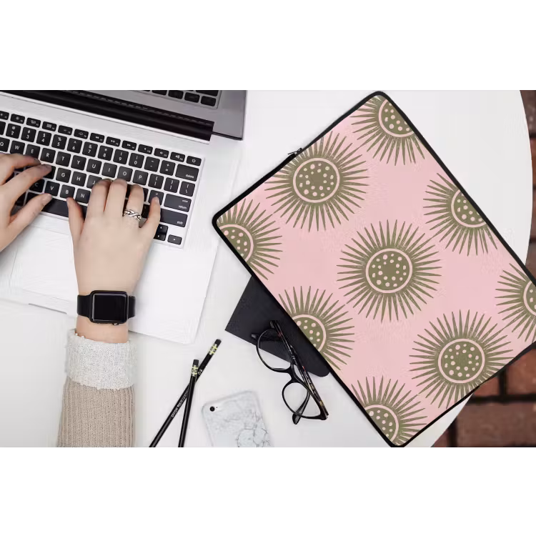 Bloemen - Patroon - Abstract - Roze - Groen laptophoes neopreen klein -bureau