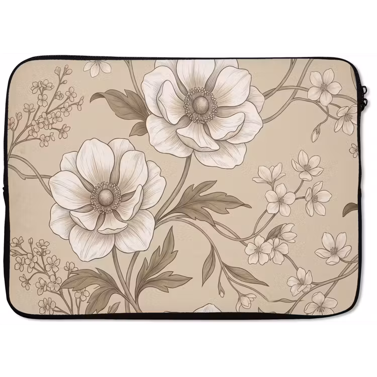 Bloemen - Patroon - Beige laptophoes neopreen klein -zkaufland3dotto