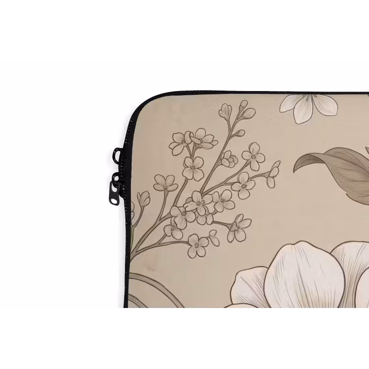Bloemen - Patroon - Beige laptophoes neopreen klein -detail