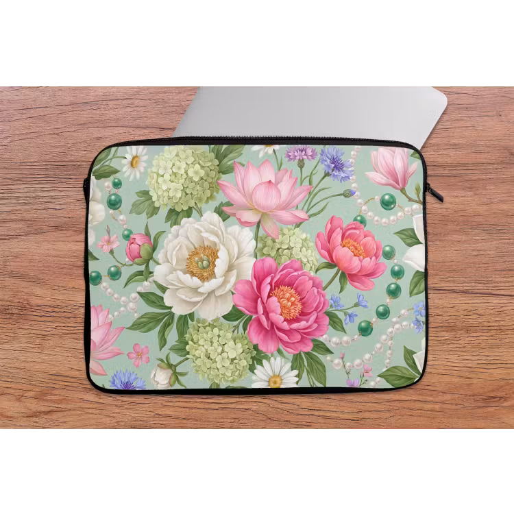 Bloemen - Patroon - Botanisch - Groen laptophoes neopreen klein -tafel