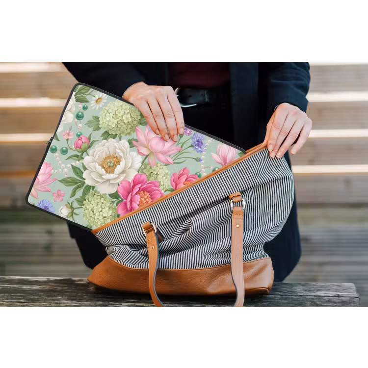 Bloemen - Patroon - Botanisch - Groen laptophoes neopreen klein -tas