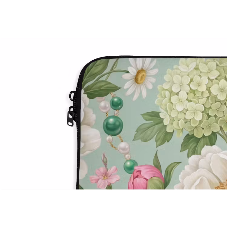 Bloemen - Patroon - Botanisch - Groen laptophoes neopreen klein -detail