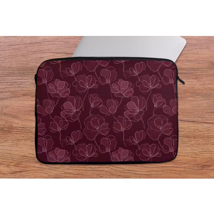 Bloemen - Patroon - Bordeauxrood laptophoes neopreen klein 279 -tafel