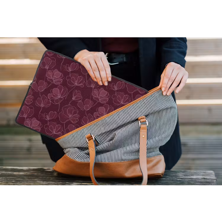 Bloemen - Patroon - Bordeauxrood laptophoes neopreen klein 279 -tas