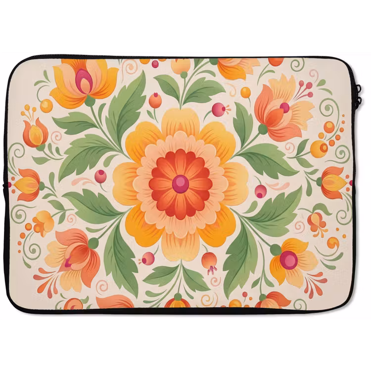 Bloemen - Patroon - Decoratief - Oranje laptophoes neopreen klein -zkaufland3dotto