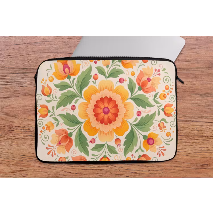 Bloemen - Patroon - Decoratief - Oranje laptophoes neopreen klein -tafel