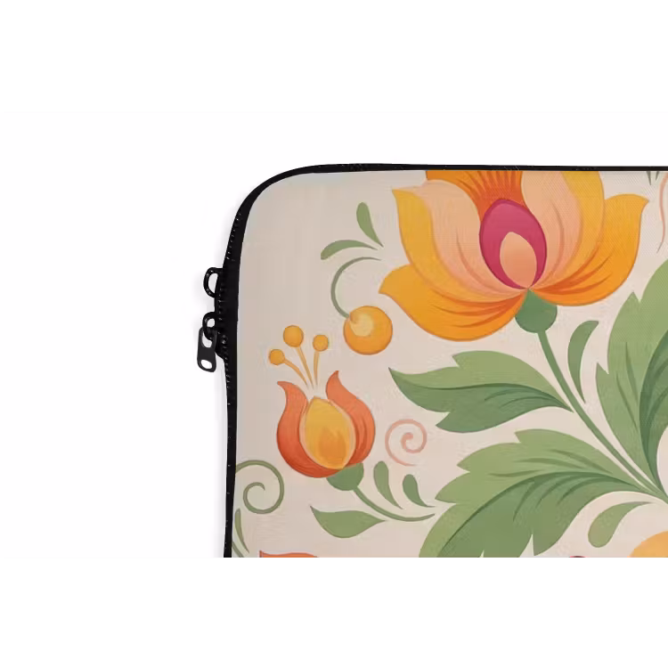 Bloemen - Patroon - Decoratief - Oranje laptophoes neopreen klein -detail