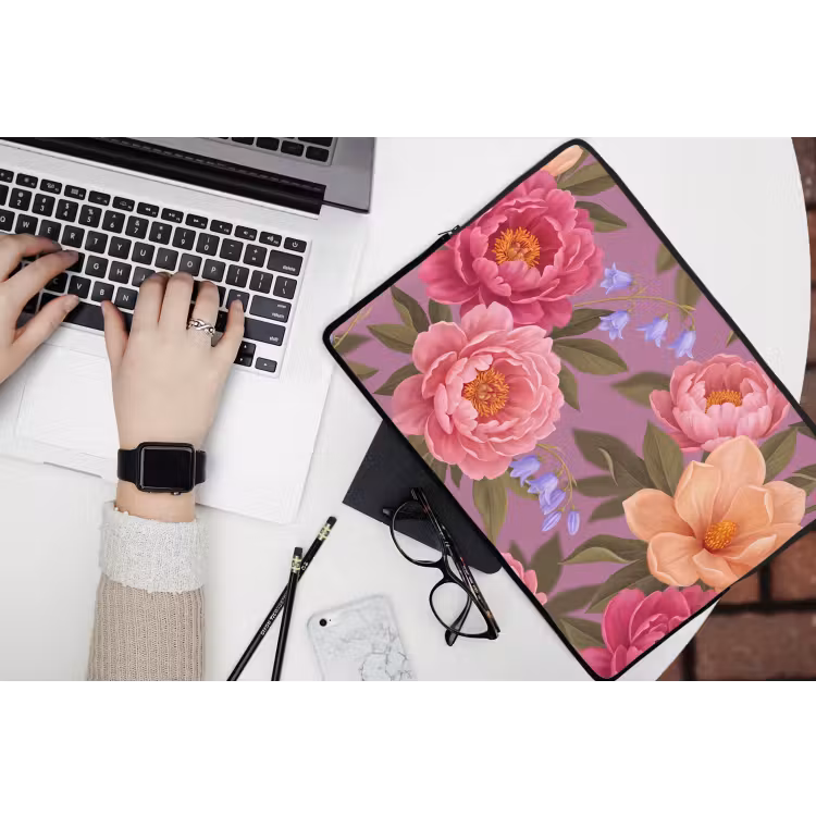 Bloemen - Patroon - Illustratie - Roze laptophoes neopreen klein -bureau