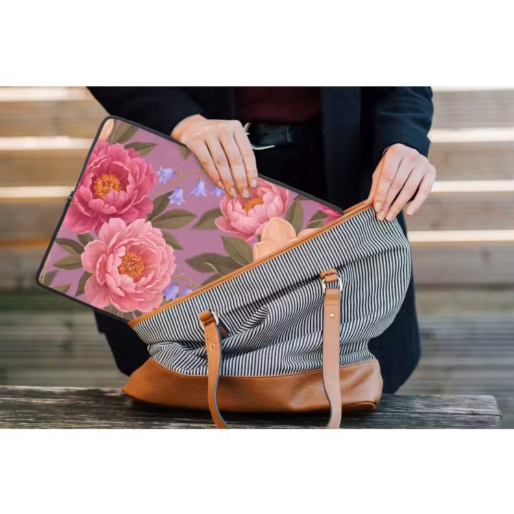 Bloemen - Patroon - Illustratie - Roze laptophoes neopreen klein -tas