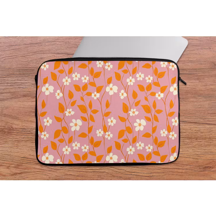 Bloemen - Patroon - Oranje laptophoes neopreen klein 279 -tafel