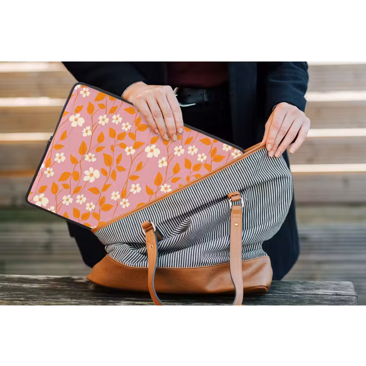 Bloemen - Patroon - Oranje laptophoes neopreen klein 279 -tas
